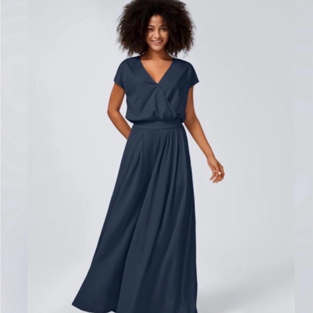 NWT HALARA V Neck Short Sleeve Wide Leg Flowy Waffle Jumpsuit. X-Large Tall
